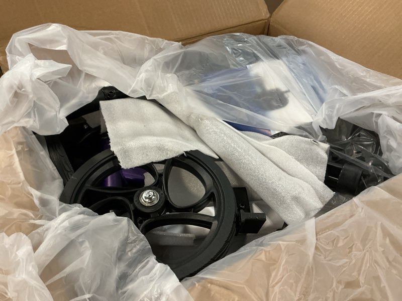 Condition photo showing Good Condition for blessreach steerable knee walker deluxe medical scooter for foot injuries compact crutches, with dual rear on-wheel brake and shock absorption under the knee pad?purple?
