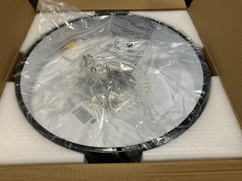 Condition photo showing As Is for 18 inch large flush mount ceiling light fixture,5cct dimmable led ceiling lights, modern black round lamp fixture living room bedroom laundry room bathroom 18.1in black