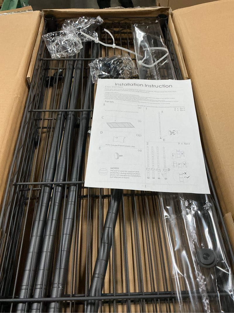 Condition photo showing New/Like New for guan river 3-shelf adjustable metal wire shelving,black,36\"l x 14\"w x 30\"h | height adjustable,sturdy and durable,storage sehlf display rack for office,kitchen,bedroom,bathroom,garage 36\"l x 14\"w x 30\"h black