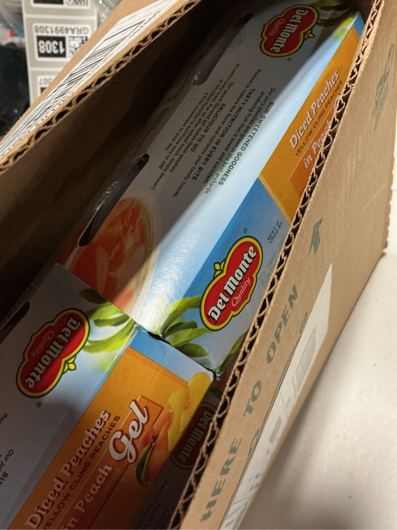 Condition photo showing New/Like New for bb 5/23/26 del monte diced peaches in peach flavored gel fruit cups, 4.5 ounce cups (pack of 24)