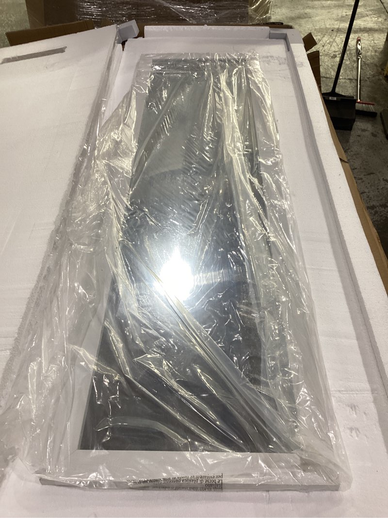 Condition photo showing New/Like New for over the door full length mirror 14.25" x 50.25" – space saving wall-free door mirror for dorm bedroom apartment, stable hanging system, damage-free easy installation