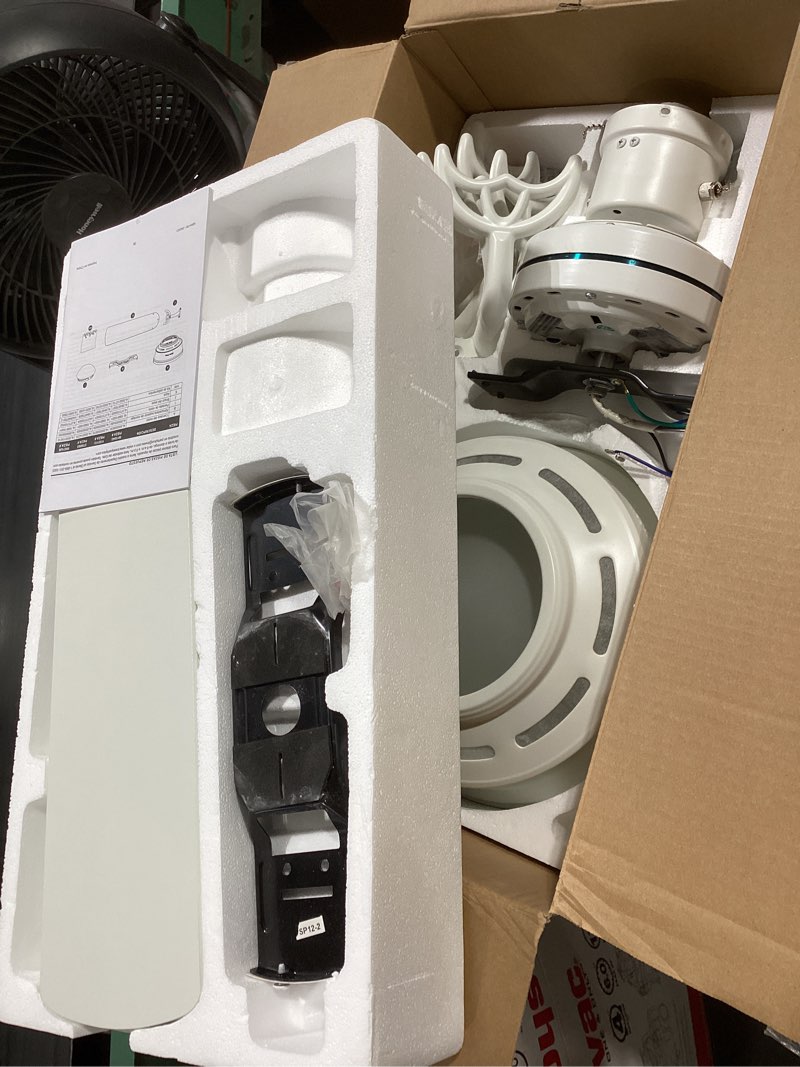 Condition photo showing As Is for harbor breeze armitage 52-in white with white/washed oak blades led indoor flush mount ceiling fan with light (5-blade)