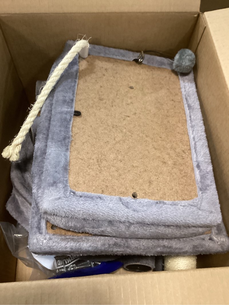 Condition photo showing As Is for Xin Three Layer Cat Tree with Cat Condo and Two Hammocks,Grey 37.4" 37.4" Grey