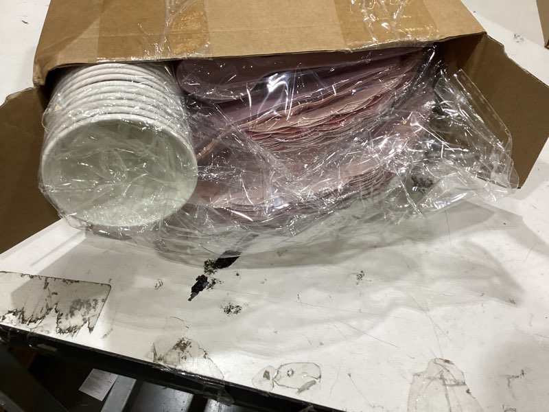 Condition photo showing Good Condition for yaomiao 168 pcs dusty pink dinnerware sets blush pink plates round disposable paper plates cups napkin knife fork spoon serve 24 guests wedding bridal baby shower princess birthday party supplies rose pink round