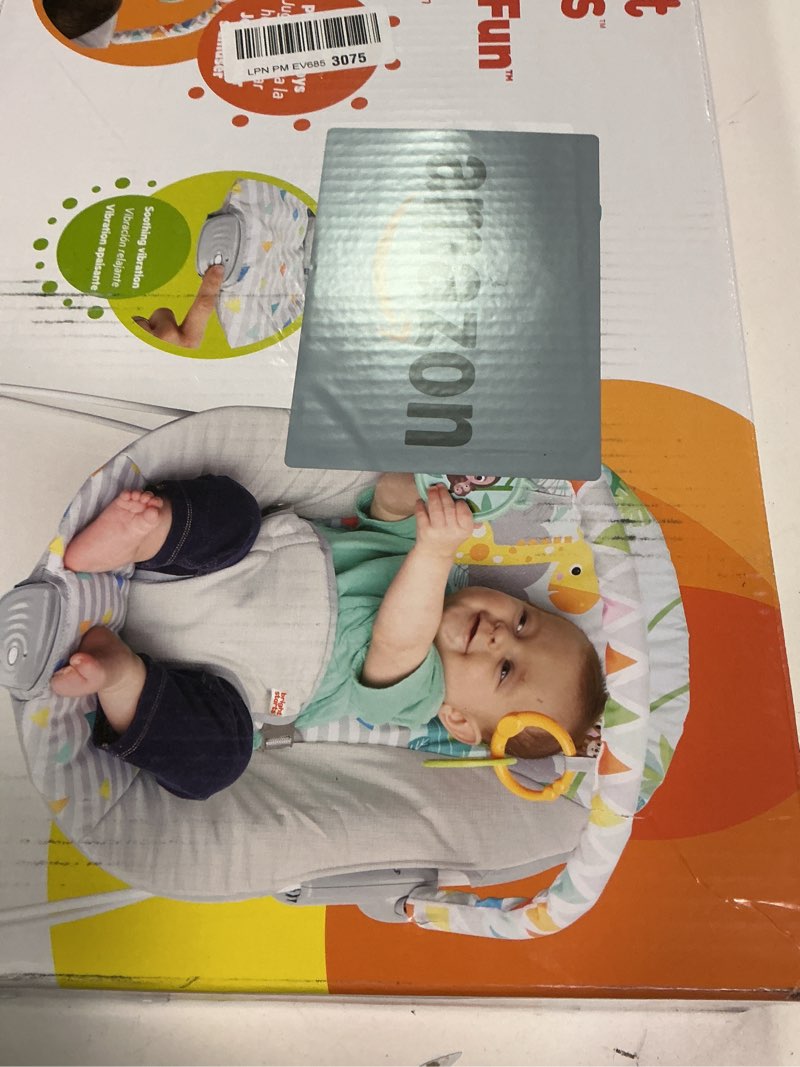 Condition photo showing New/Like New for Bright Starts Baby Bouncer Soothing Vibrations Infant Seat - Removable -Toy Bar, Nonslip Feet, 0-6 Months Up to 20 lbs (Safari Fun)