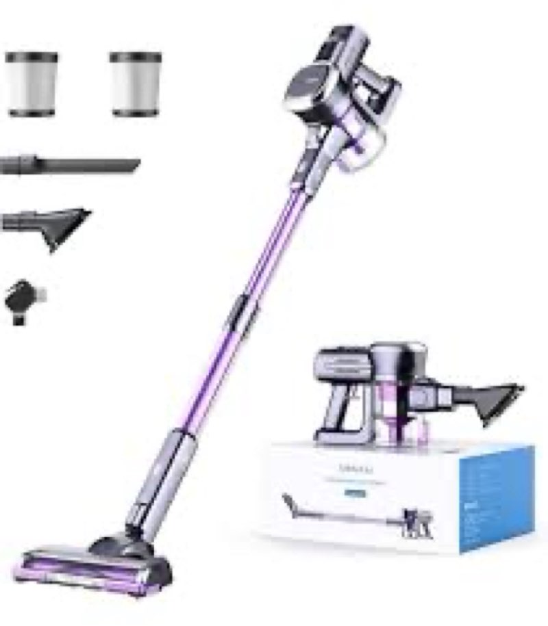 cordless stick vacuum cleaner - rechargeable, 35kpa powerful vacuums with detachable battery, led display, 45mins runtime, 8 in 1 handheld vacuum for hardfloor & carpets pet hair, blue-y
