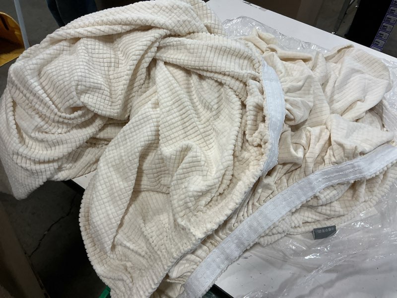 Condition photo showing Good Condition for h.versailtex stretch couch covers for sofa 1 piece slipcovers for couches and sofas 3 seater couch cover feature thick checked jacquard fabric with elastic bottom, 72"-88" wide, cream sofa cream