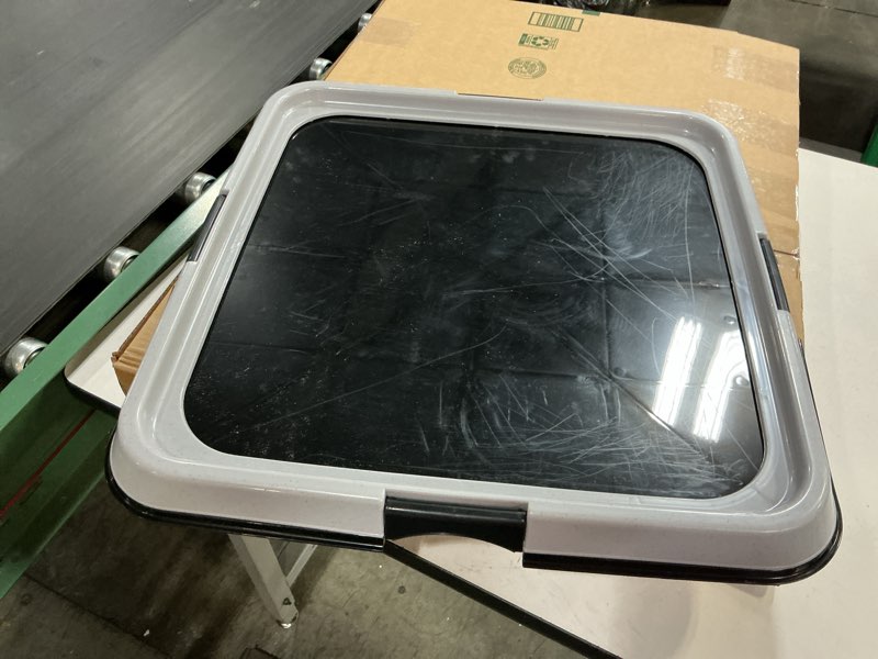 Condition photo showing As Is for glad for pets puppy potty training pad holder for disposable pads - puppy potty tray, dog potty training tools for indoor pee pad station, potty for dogs - fits 23" x 23" or 17.5" x 23.5" pads
