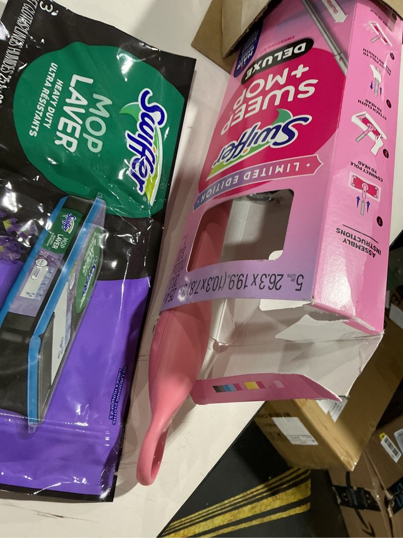 Condition photo showing As Is for Swiffer Sweep and Mop Deluxe, Limited Edition Pink Wicked: for Good, 2-in-1 Floor Mopping and Sweeping Kit, 1 Sweeper Device, 5 Heavy Duty Dry Sweeping Cloths, 3 Heavy Duty Wet Mopping Cloths Wicked Pink Deluxe Starter Kit
