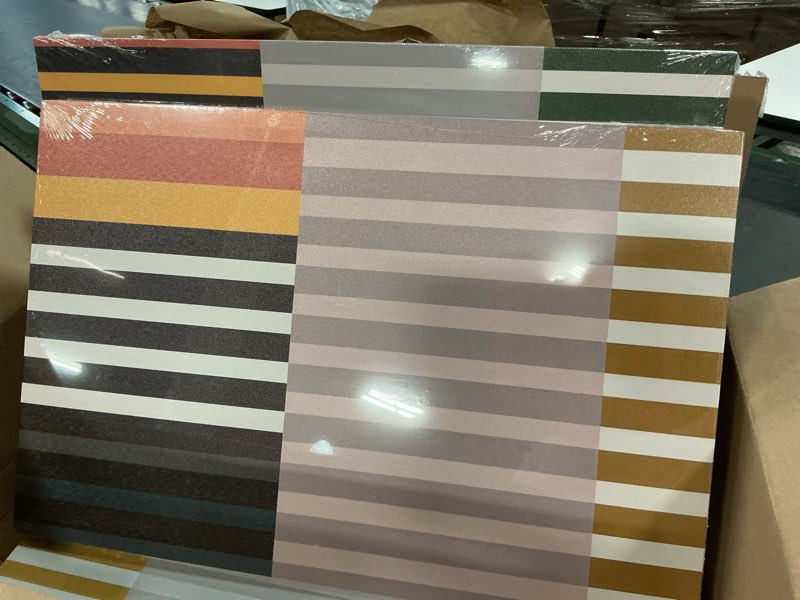 Condition photo showing Good Condition for 3pcs Abstract Stripes Canvas Wall Art Mid Century Modern Wall Decor Pictures Colorful Simple Line Posters Prints for Living Bedroom office Home Decoration Ready to Hang Modern Medieval Stripes 24"L x 16"W-Canvas