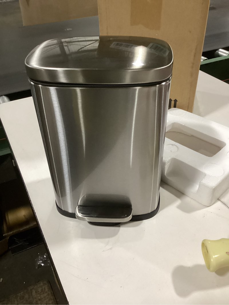 Condition photo showing Good Condition for garvee 3.2 gal bathroom trash can, step garbage can with soft-close lid, stainless steel recycling bin with removable inner bucket, rectangular waste container for living room, office, silver silver 3.2 gallons