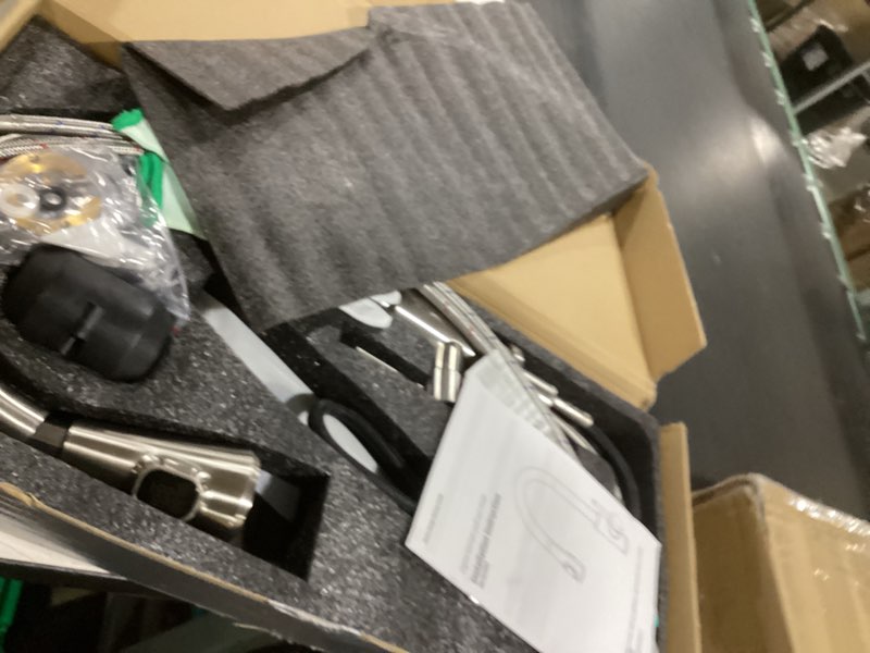 Condition photo showing As Is for HOMELODY LED Temperature Display Kitchen Faucet with Pull Down Sprayer - Brushed Nickel Single Handle Kitchen Sink Faucet, High Arc Stainless Steel Design for RV Laundry Farmhouse Bar