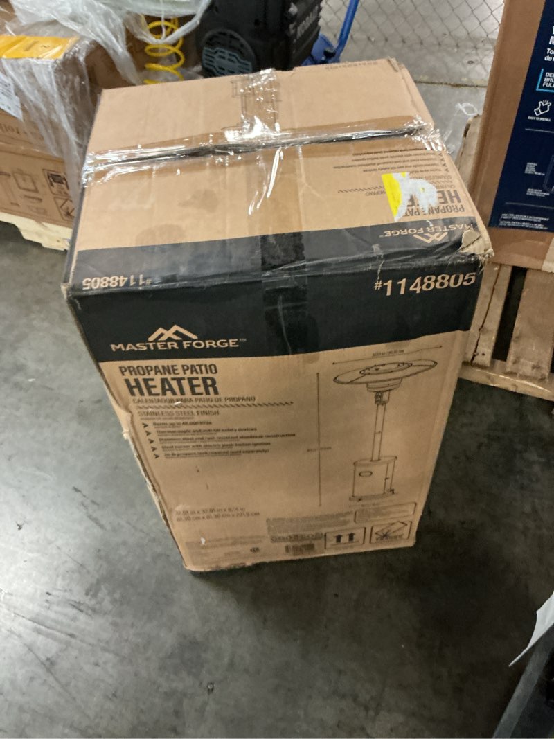 Condition photo showing As Is for garden treasures 48000-btu stainless steel floorstanding liquid propane patio heater