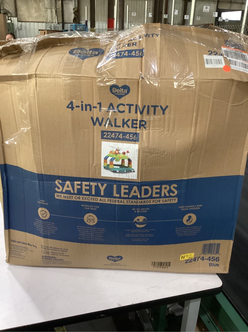 delta children lil play station 4-in-1 activity walker - rocker, activity center, bouncer, walker - adjustable seat height - fun toys for baby, blue blue activity walker