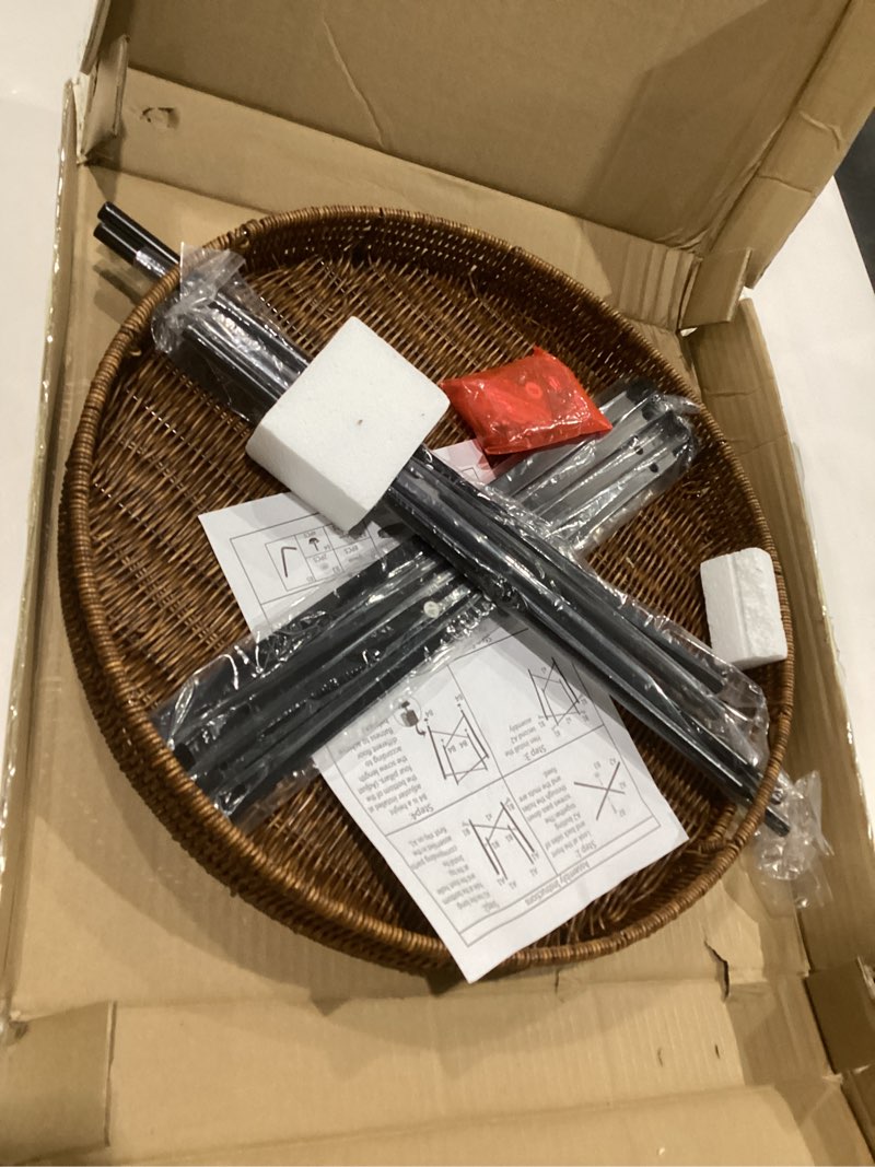 Condition photo showing Good Condition for brown small round end table, 19in rattan end tables, wicker rattan side table, round sofa side table, indoor outdoor side tables for patio, living room bedroom office 19"d x 19"w x 19.75"h