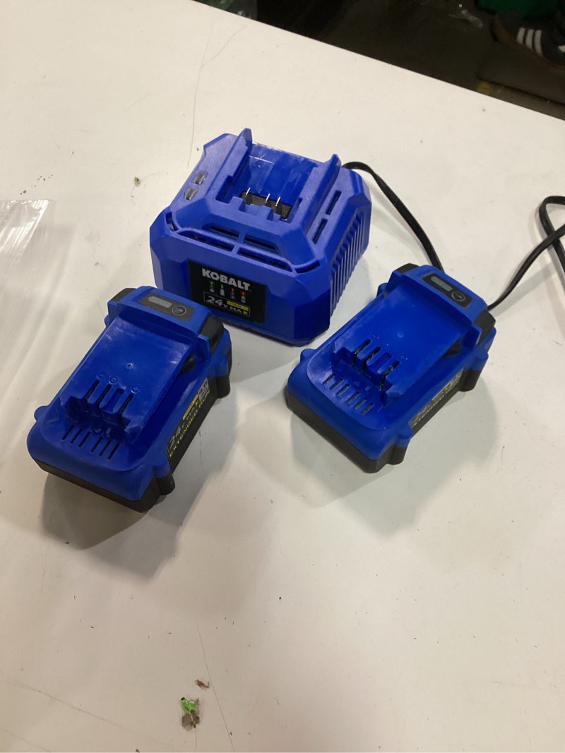 Condition photo showing As Is for kobalt 24 -volt 2 -pack battery and charger ( 4.0 ah 4.0 ah lithium-ion )