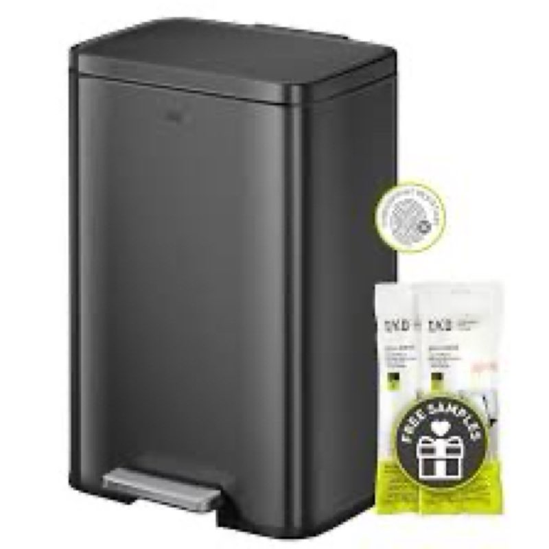 EKO Madison Matte Black 50 Liter/13.2 Gallon Step Trash Can with Inner Liner - Fingerprint Resistant