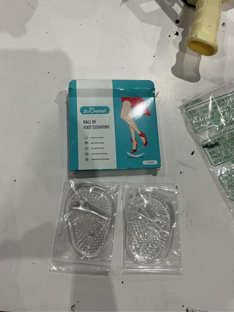 Condition photo showing Good Condition for zucnana ball of foot cushions (2 pairs gel shoe inserts), heel inserts for women, non slip heel pads, heel cushions for women foot pain relief and comfort, one size fits any (clear)