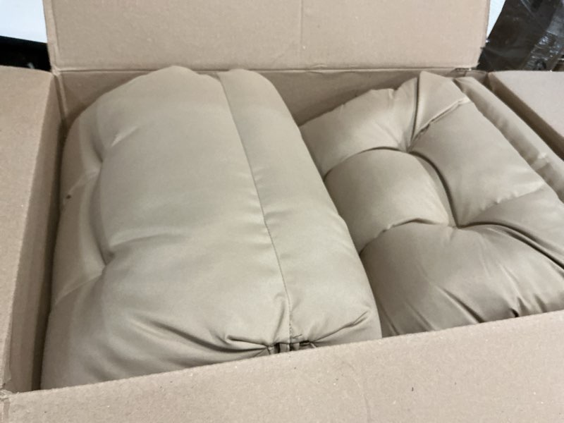 Condition photo showing Good Condition for FILUXE Adirondack & Rocking Chair Cushion, High Back Patio Cushions - Waterproof Solid Tufted Pillow, Indoor/Outdoor Pads with Ties, Fade-Resistant & Seasonal All Weather Replacement (Khaki, 2) Khaki 2 Count (Pack of 1)