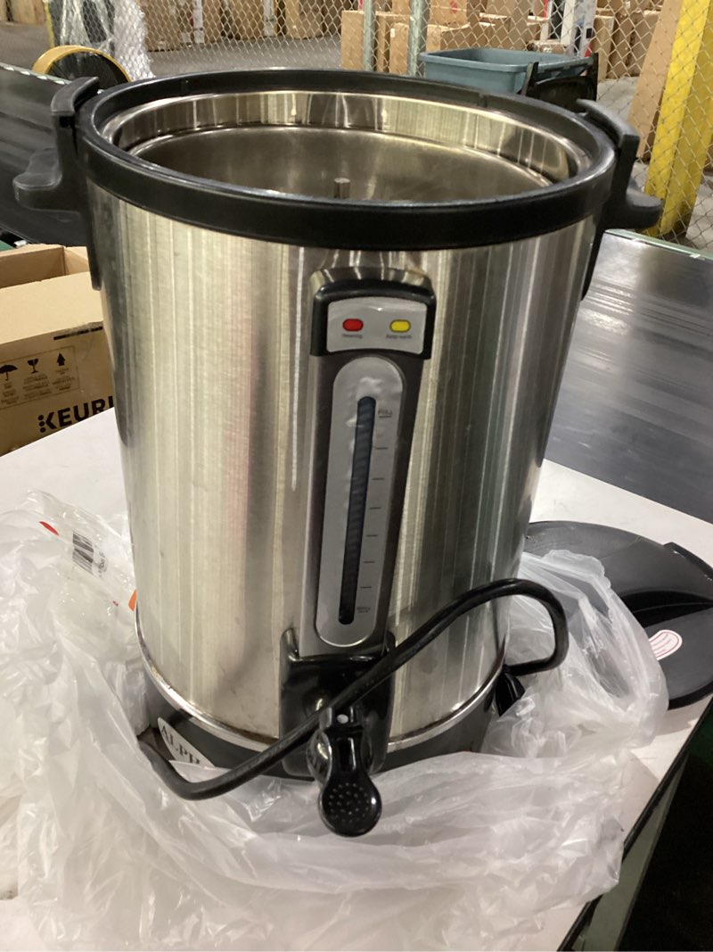 Condition photo showing As Is for *used*alpha living 100 cups electric coffee urn – stainless steel large capacity electric kettle percolator coffee pot – ideal hot beverage dispenser for catering, hotels, restaurants –leak-proof tap