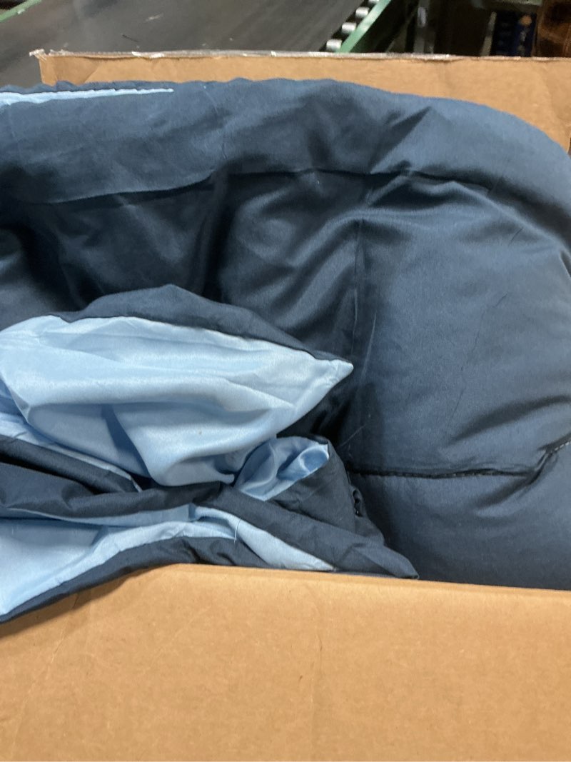 Condition photo showing As Is for Exclusivo Mezcla Lightweight Reversible Queen Size Comforter Set, Down Alternative Comforter with 2 Pillow Sham, Queen Size Bedding Set for All Seasons, Navy/Blue Navy/ Blue Queen
