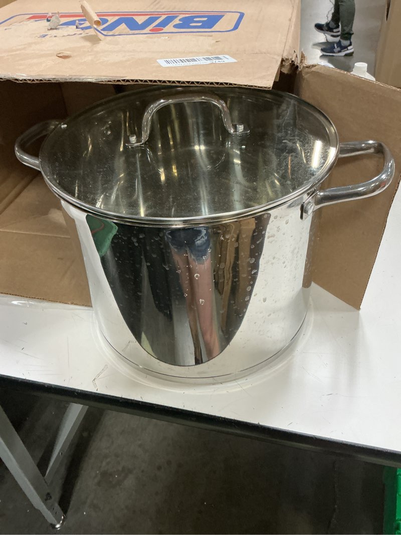 Condition photo showing Good Condition for p&p chef 14 qt stock pot with lid, stainless steel large cooking pot, soup canning stockpot for stewing simmering, tri-ply bottom for all stoves, heavy-duty &dishwasher safe & food-grade 14 quarts