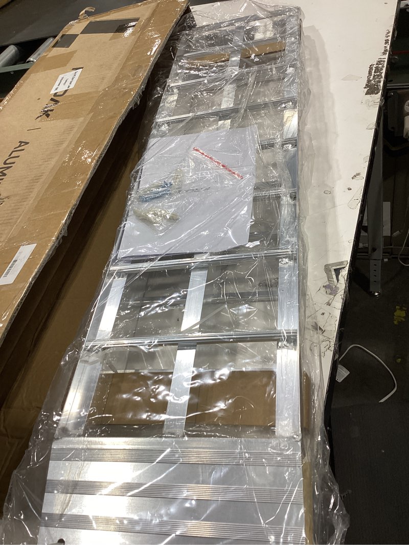Condition photo showing Good Condition for bejoni 43'' aluminum loading ramp, 1500 lbs capacity loading ramps for riding mower, portable anti-slip shed ramps for lawn mower, dirt bike, atv, motorcycle, trailer, lightweight, 2pcs 43'' l - 1500lbs load capacity