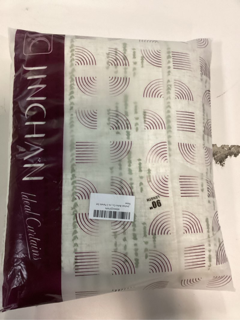 Condition photo showing New/Like New for Jinchan Boho Linen Blend Curtains for Living Room & Bedroom - Sage Green, 90 Inch Long, Semi-Sheer Striped Printed Grommet Curtains (2 Panels Set) 50"W x 90"L (Pack of 2) Boho| Sage