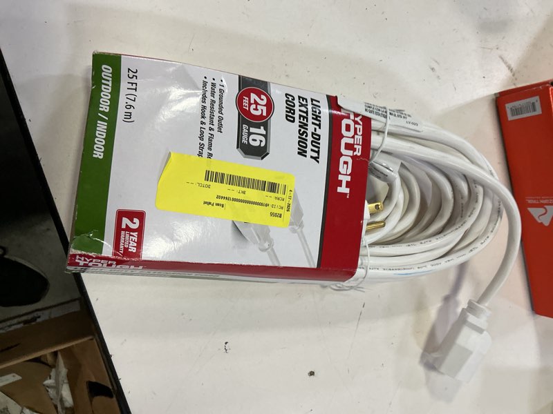 Condition photo showing New/Like New for hyper tough 25ft 16awg 3 prong white single outlet outdoor extension cord