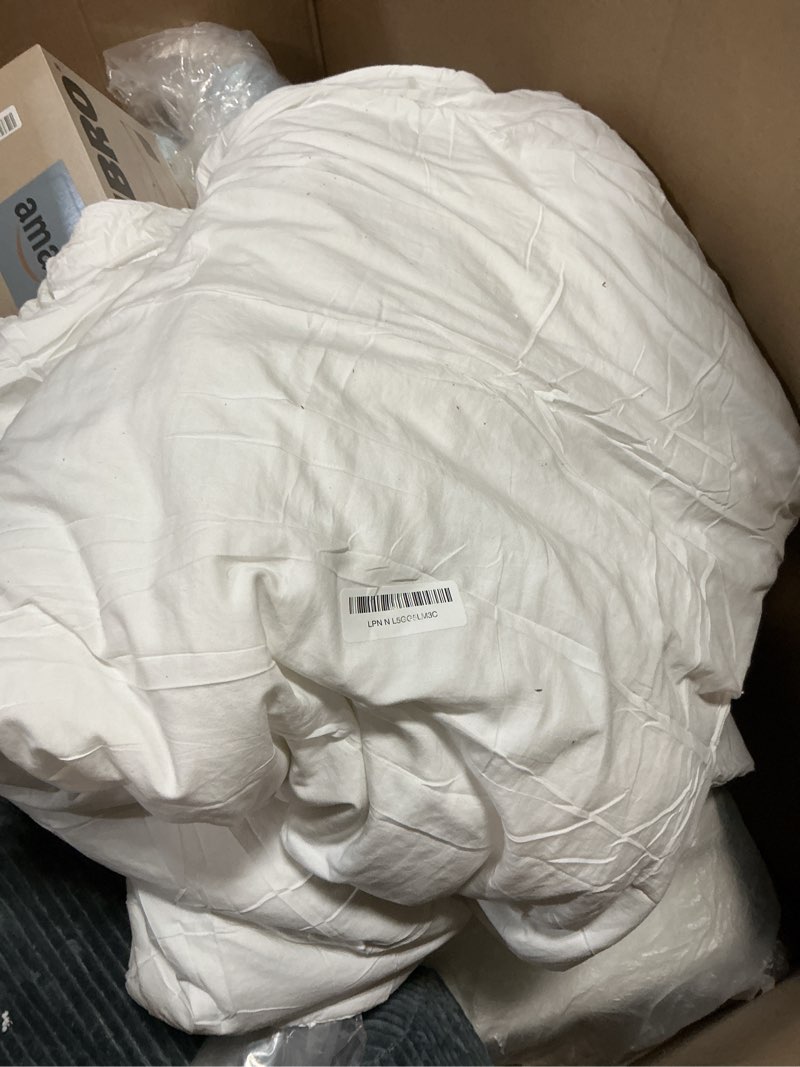 Condition photo showing As Is for Boho King Size Comforter Set, White Pinch Pleat King Size Bed Set, 3 Piece Bedding Set, Warm Fluffy King Bed Set(White,102"*90") White King