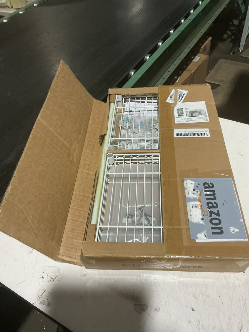 Condition photo showing Good Condition for izeuk 4 tier steel storage shelves, adjustable wire shelving unit for kitchen, bathroom, or office organization, heavy duty metal rack, 480 lbs capacity, 11.8" d x 11.8" w x 47.3" h, white 4 tier, 11.8" d x 11.8" w x 47.3" h white