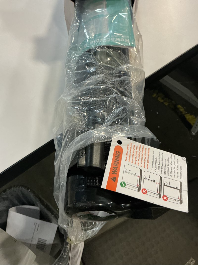 Condition photo showing New/Like New for Reinforced 42" Tall Retractable Dog Gate, 155" Extra Long Retractable Baby Gate with Support Rods - Prevent Crawling Under, Indoor/Outdoor Retractable Gate Extra Tall Baby Gate Retractable Fence/Black Black (42" Tall x 155" Wide)