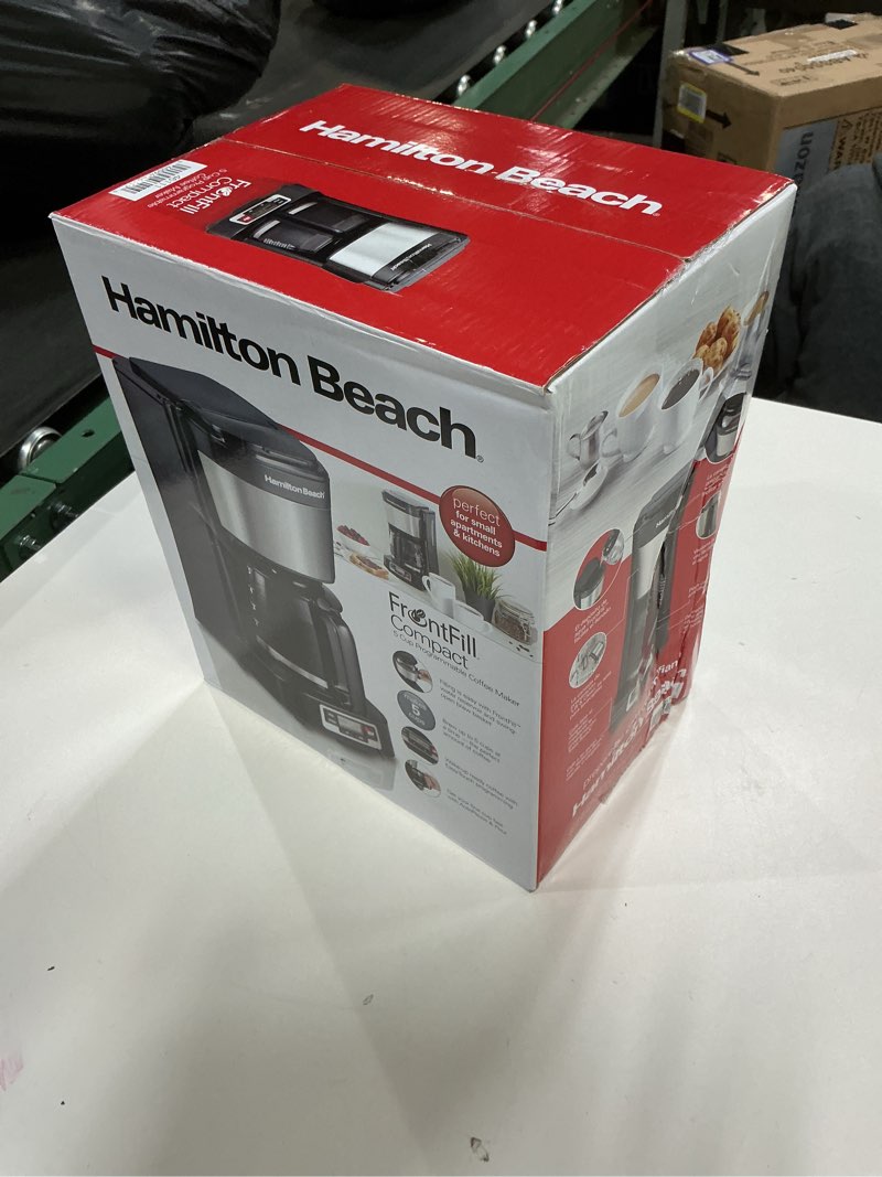 Condition photo showing New/Like New for Hamilton Beach 5 Cup Drip Coffee Maker with Easy FrontFill Basket, Compact Design, Programmable Clock, Glass Carafe, Auto Pause and Pour, Black & Stainless Steel (46111)