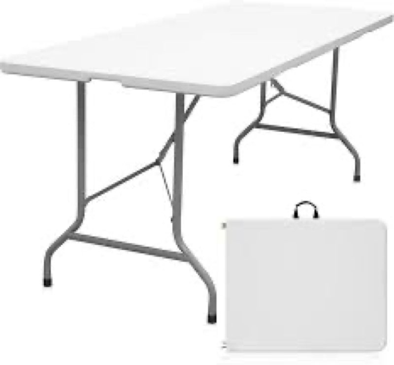Byliable Folding Table 6ft Portable Heavy Duty Plastic Fold-in-Half Utility Foldable Table Plastic D