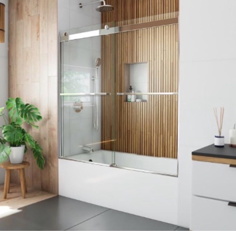 dreamline sapphire-v 56-60 inch w x 62 inch h semi-frameless bypass tub door in chrome and clear gla