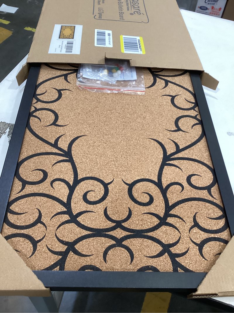 Condition photo showing Good Condition for gasaré, extra thick, cork board for walls, bulletin board, pinboard, decorative, solid frame, install horizontal or vertical, for home and office, push pins included, 23 x 13 inches, black