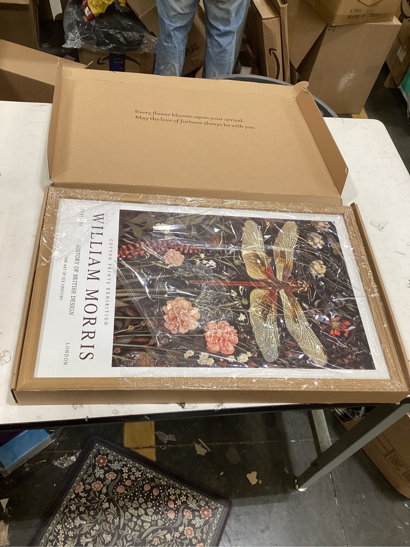 Condition photo showing Good Condition for Wood Frame William Morris Wall Art Set of 3, Vintage Animal Bee Butterfly Dragonfly Posters Prints, Botanical Nature Flower Canvas Wall Decor Paintings for Living Room Bedroom Bathroom 16x24In Framed Vintage Insect 24"L x 16"W