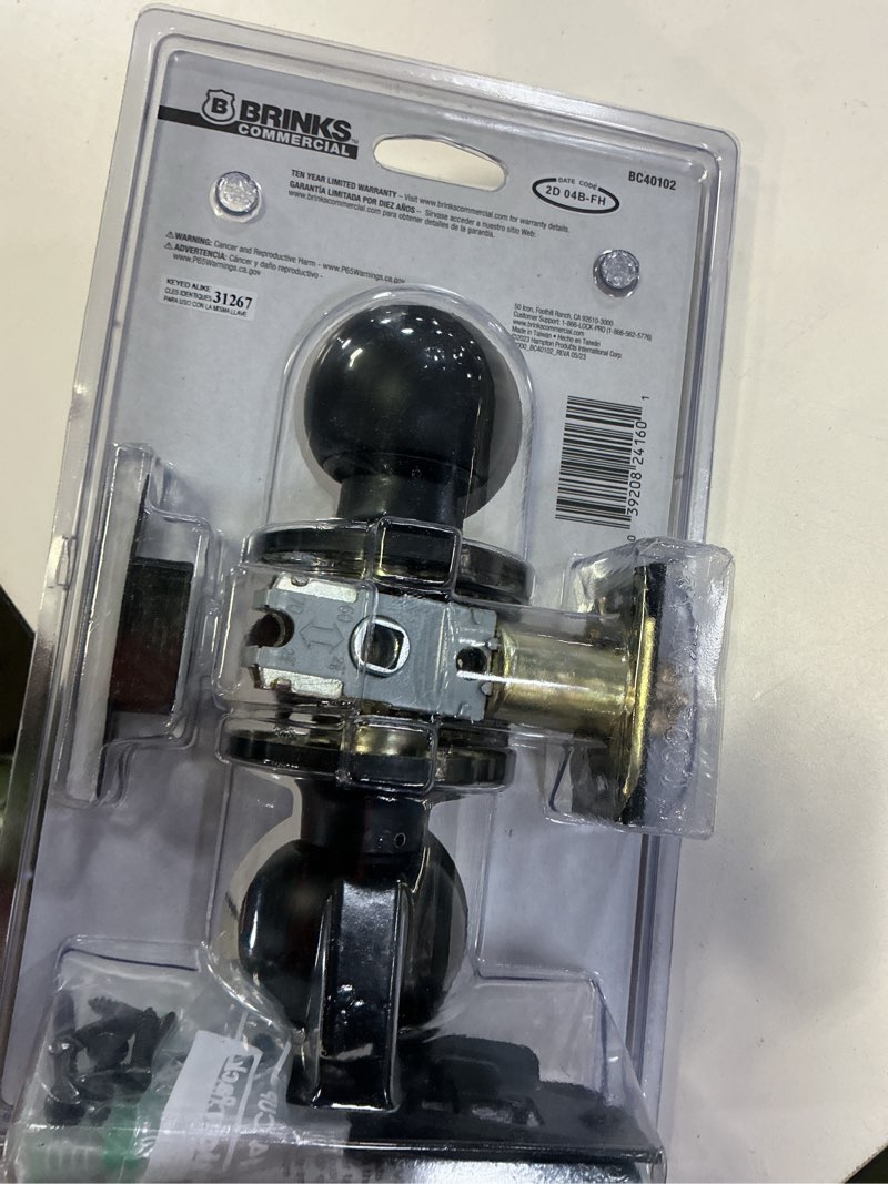 Condition photo showing As Is for brinks commercial matte black interior/exterior keyed entry door knob