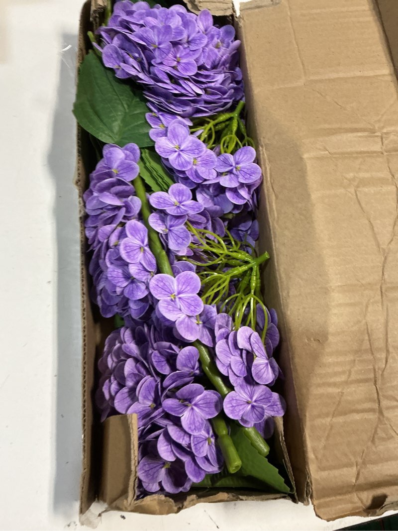 Condition photo showing Good Condition for 4 pcs faux hydrangeas real touch hydrangea artificial flowers latex large fake flower long stems for wedding home party table centerpieces decor (purple) purple 4