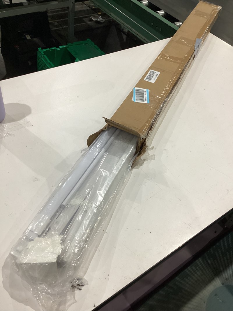 Condition photo showing As Is for unishades no drill blinds for windows 1" vinyl l-shaped slats cordless mini blinds for home, for window size 45" w × 64" h white white 45" w × 64" h