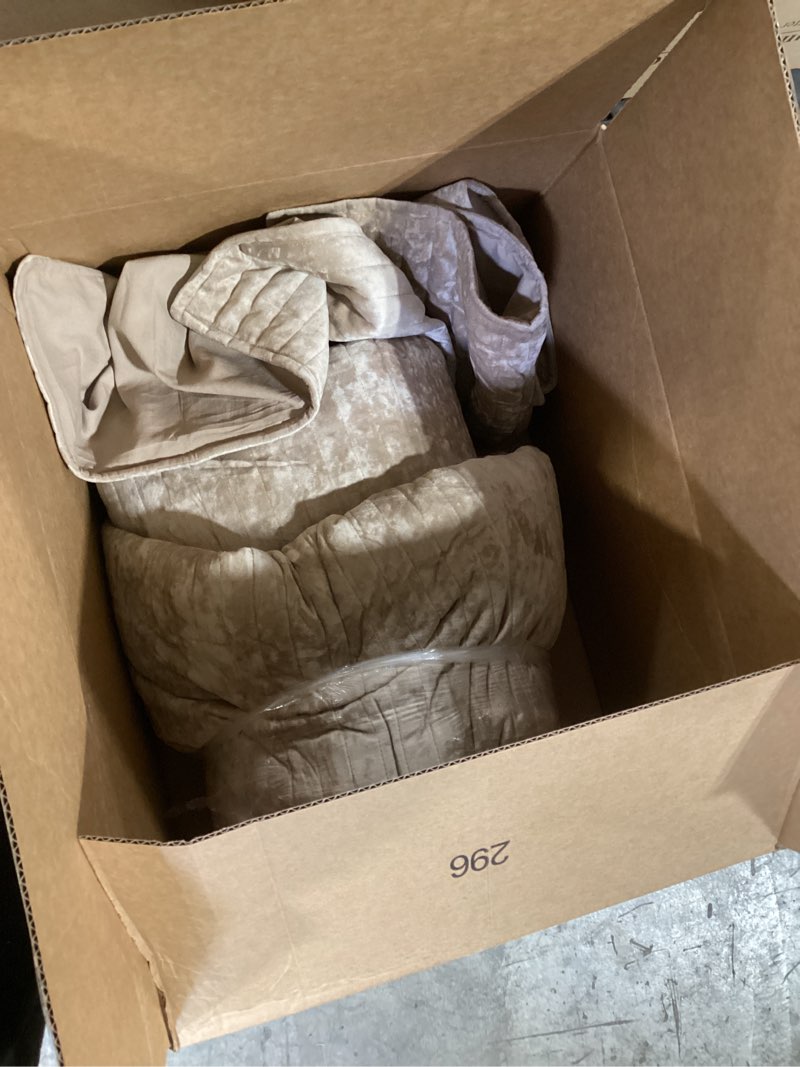Condition photo showing Good Condition for EVERGRACE Velvet Quilt Set King Size, Luxurious Soft Striped Channel Bedding Set, Lightweight Velvet Comforter for All Season, Oversized Bedspread Coverlet with 2 Matching Shams, Beige Taupe King (104" x 92") Beige Taupe