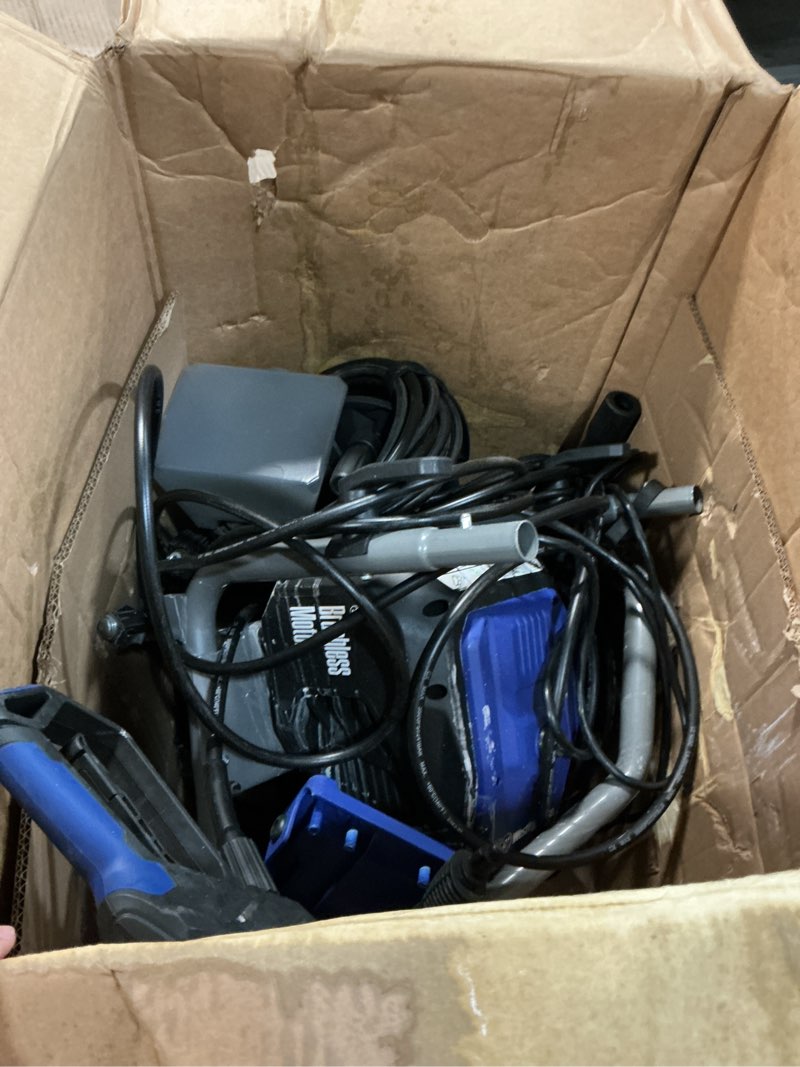 Condition photo showing As Is for westinghouse wpx3400e electric pressure washer, 3400 max psi and 2.0 max gpm, brushless motor, onboard soap tank, spray gun and wand, 5 nozzle set, for cars/fences/driveways/homes/patios/furniture