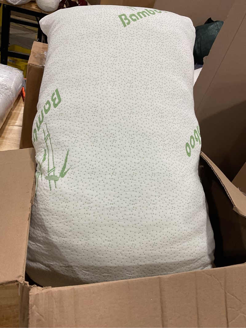 Condition photo showing As Is for omeo 1 pack king size rayon derived from bamboo pillow for sleeping shredded memory foam bed pillows for side, back and stomach sleepers, soft, cooling, adjustable and washable cover 20\\\" x 36\\\"