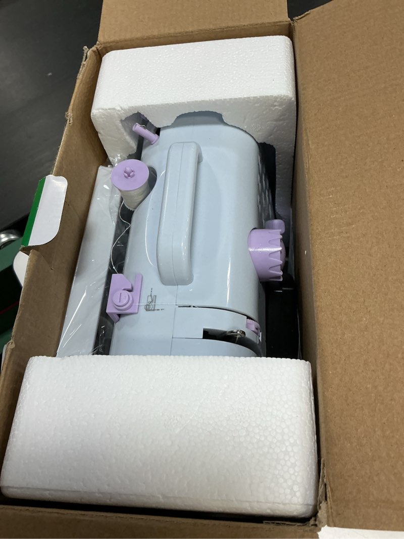 Condition photo showing Good Condition for mini sewing machine for beginners, portable electric sewing machine with dual speed, 12 built-in stitches, foot pedal, and accessories kit for home diy projects & gift white and light purple