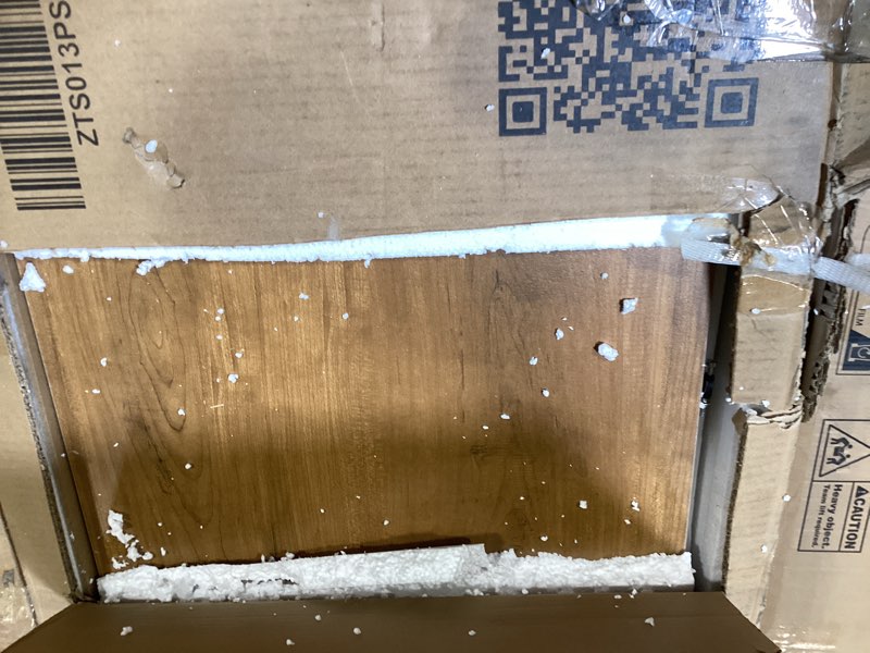 Condition photo showing As Is for royalcraft farmhouse fireplace tv stand for 65+ tv, entertainment center with 23" electric fireplace with remote, 34" tall modern rustic tv console with sliding bar door for living room, antique white electric fireplace included white and rustic oak