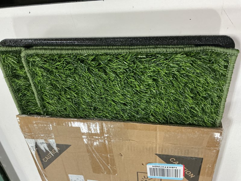Condition photo showing New/Like New for Dog Grass Pad with Tray Medium 31”×21”, Dog Litter Box with Odor Free Artificial Grass Pee Pads for Dogs Potty Tray with Hemmed Edge, Realistic for Indoor Balcony Medium-31'' x 21'' for 10-30lbs Dog
