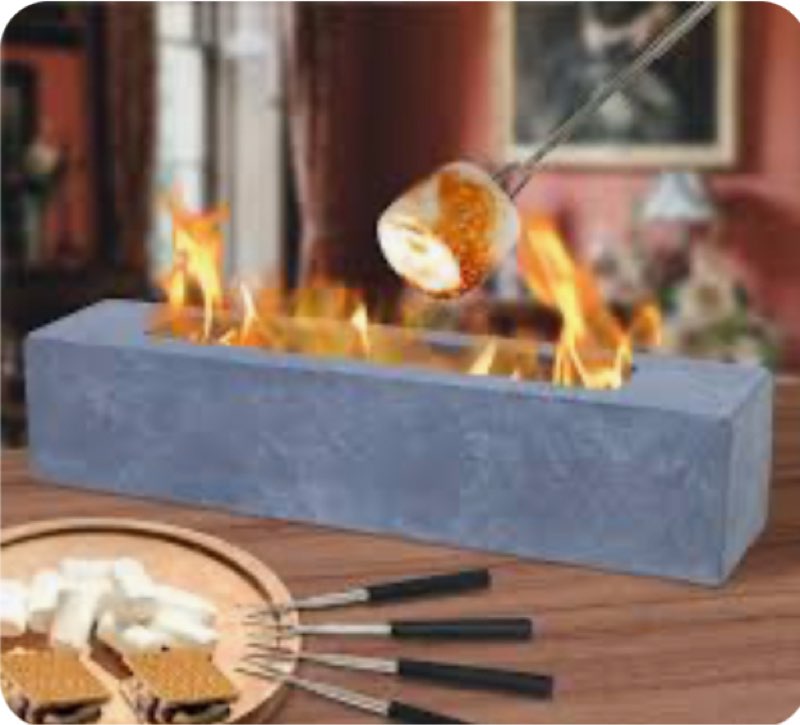 Large Rectangle Tabletop Fire Pit - Portable Bioethanol Fuel Concrete Smokeless Fire Bowl Table Top Firepit - Tabletop Fireplace - Rubbing Alcohol Smores Maker Personal Fireplace for Indoor Outdoor