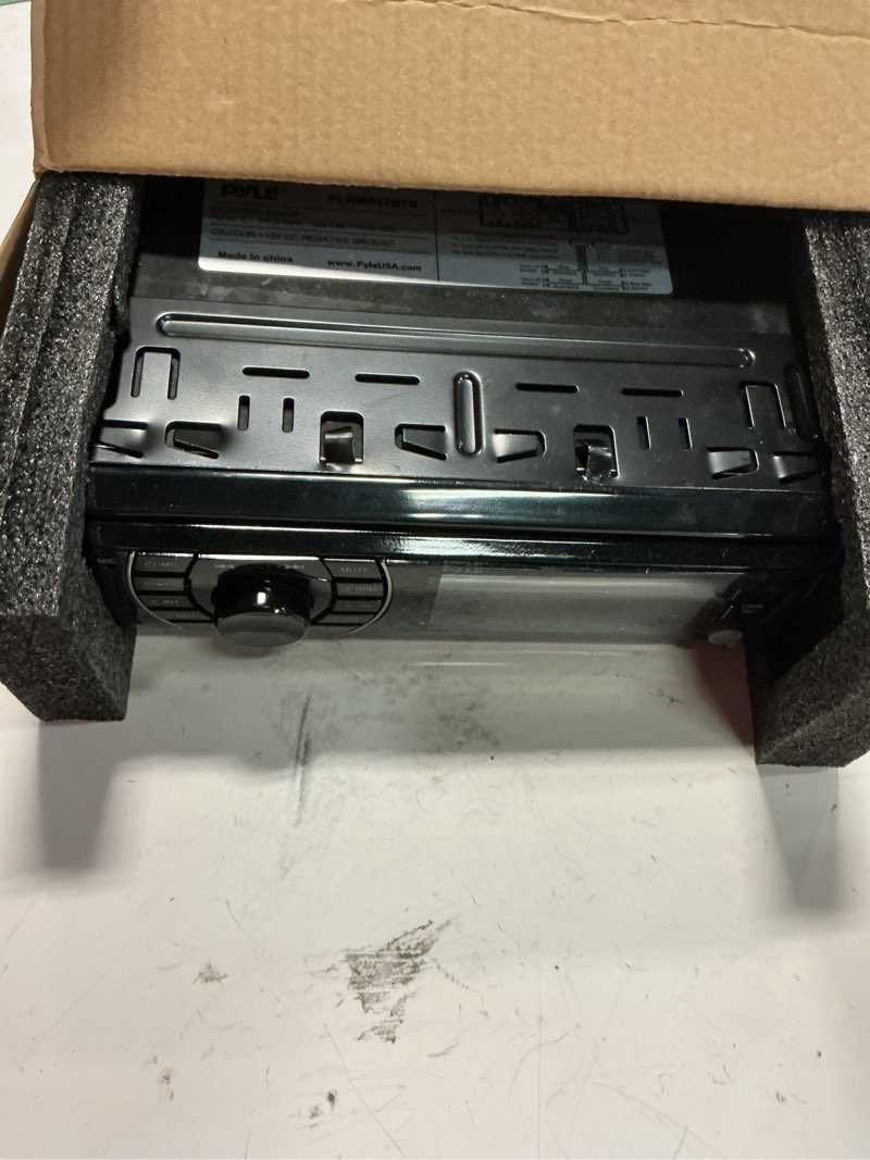 Condition photo showing Good Condition for pyle bluetooth marine receiver stereo - 12v single din style boat in dash radio receiver system with digital lcd, rca, mp3, usb, sd, am fm radio - remote control, wiring harness - plrmr27btb (black)