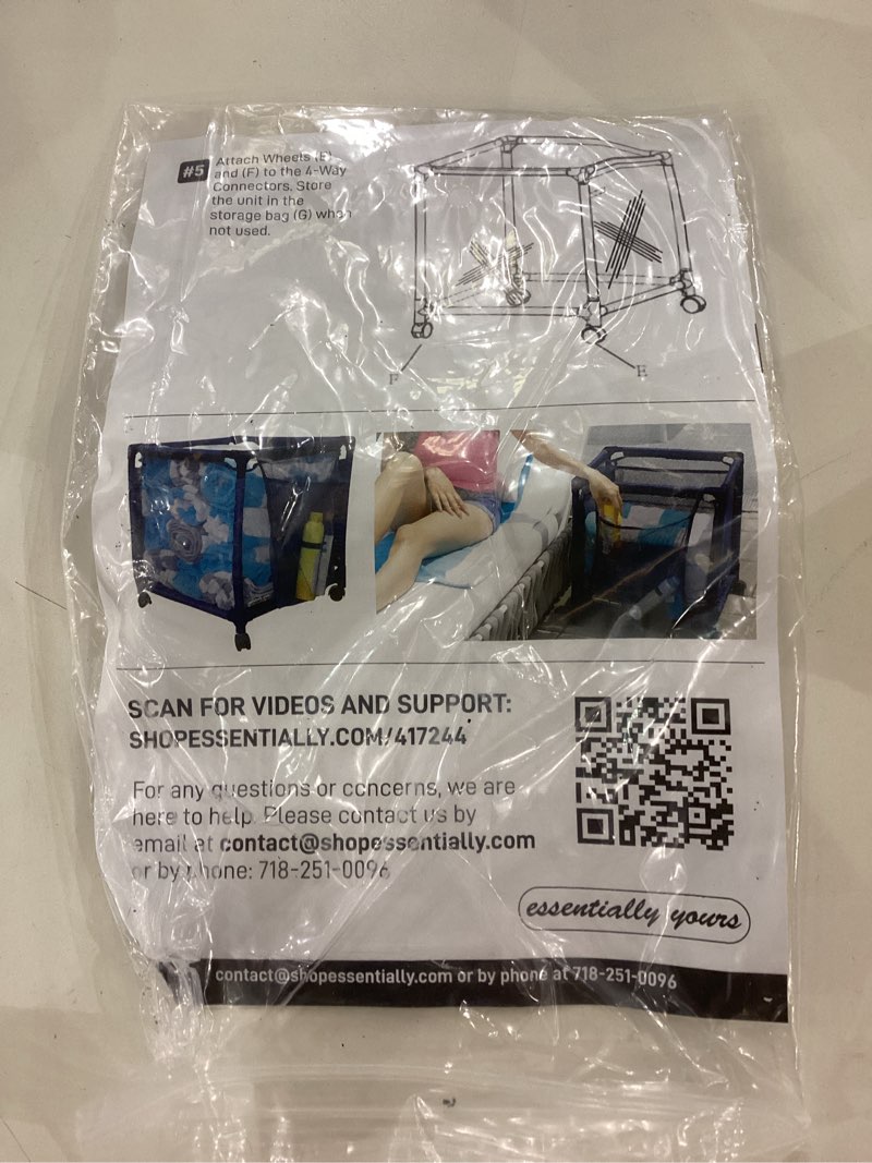 Essentially Yours Rolling Pool Storage Small Organizer Bin, (18" W x 18" L x 20" H), Blue / White St