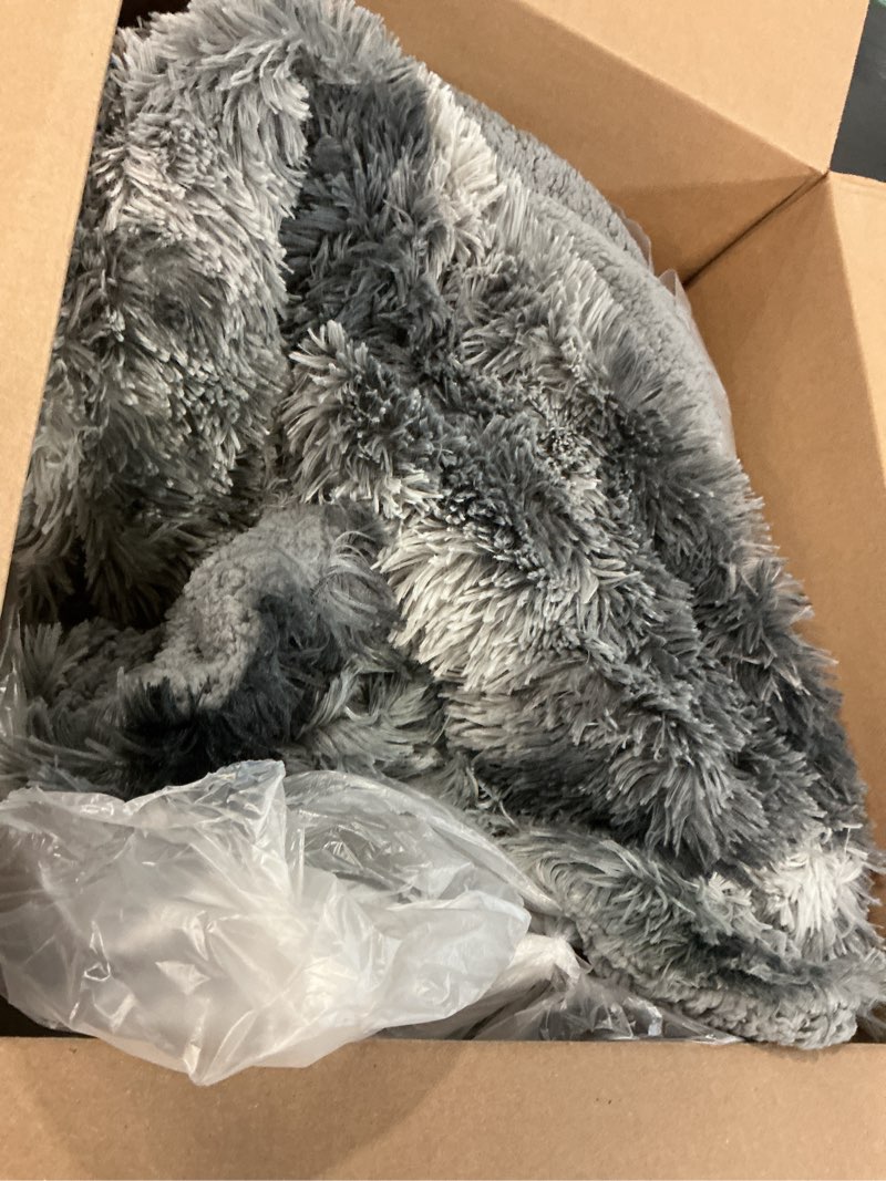 Condition photo showing As Is for bedsure gentlesoft fluffy sherpa fleece faux fur blankets queen size for bed, bedroom decor winter bedding thick warm full queen blankets, fuzzy plush soft heavy mink cozy gifts, tie dye grey, 90x90 01- tie dye grey queen (90" x 90")